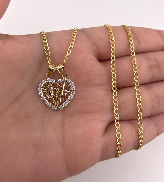 14k Gold Virgencita Heart Chain Set CBP#42