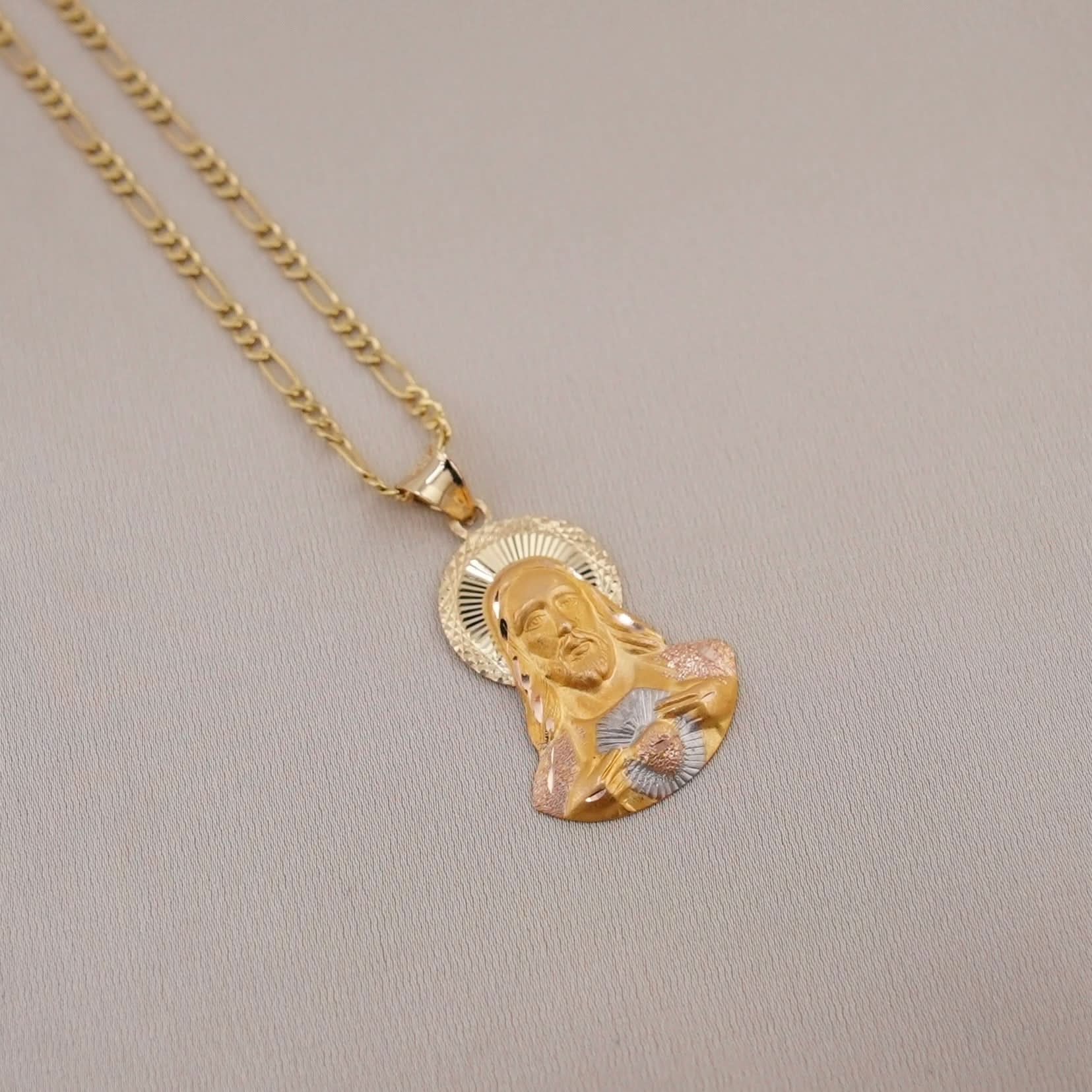 14k Gold Small Jesus Chain Set
