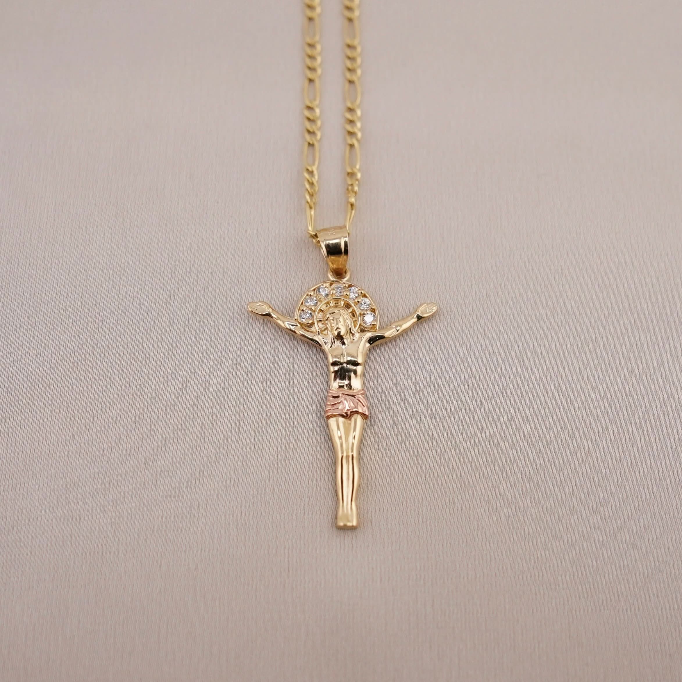 14k Gold Small Jesus Chain Set