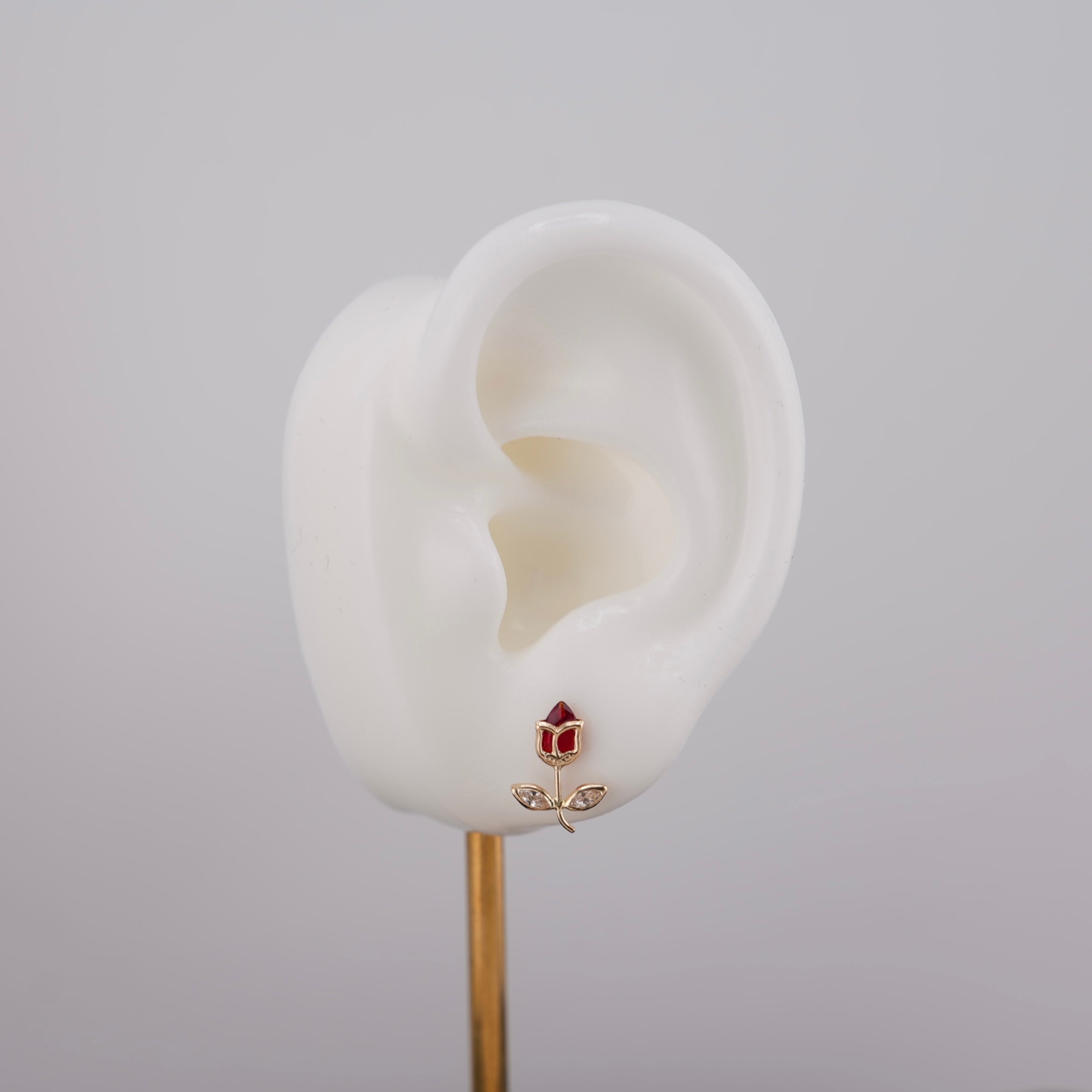 14k Gold Red Rose Earrings