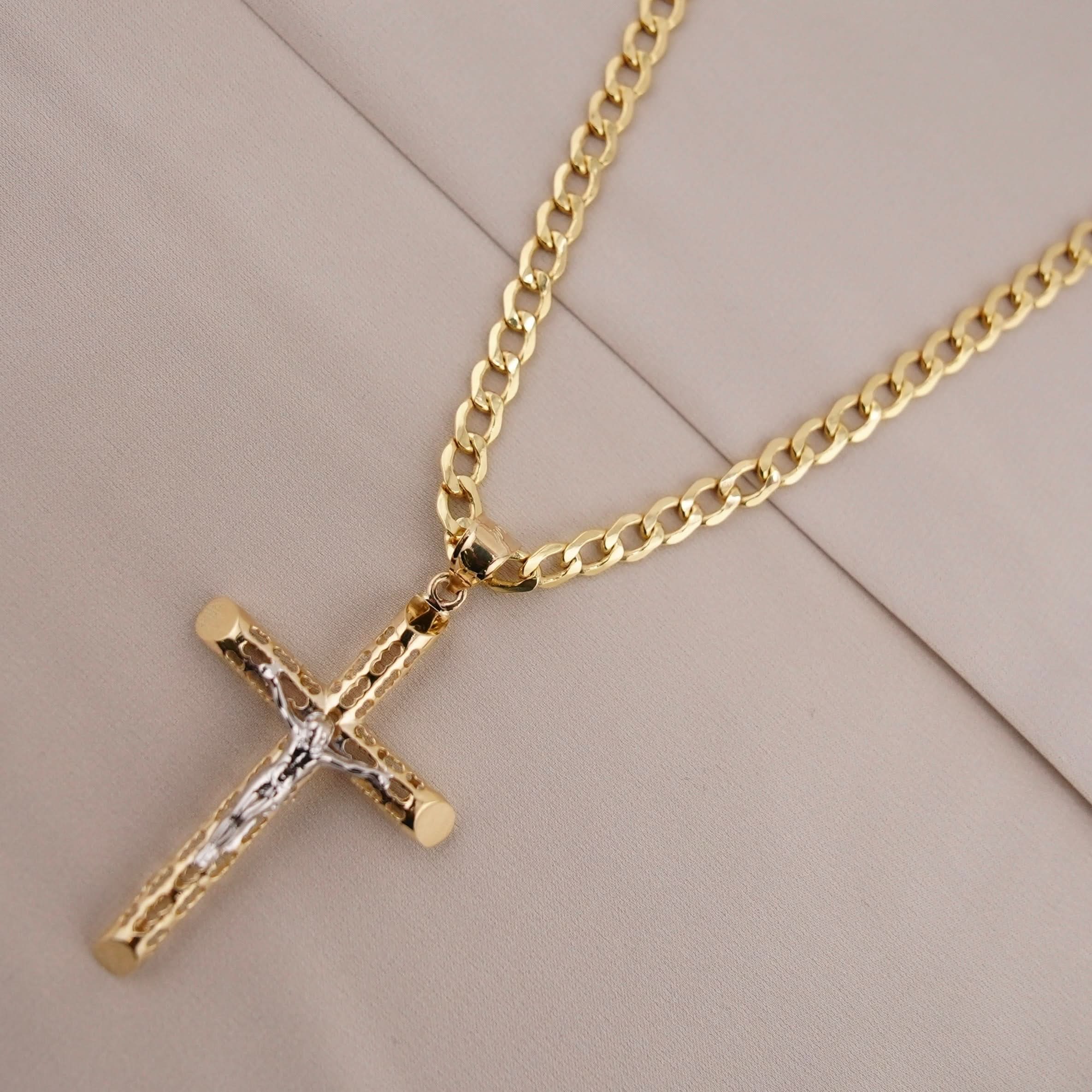 14k Gold Large Cross Chain Set