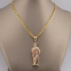 14k Gold Medium 3D San Judas Chain Set