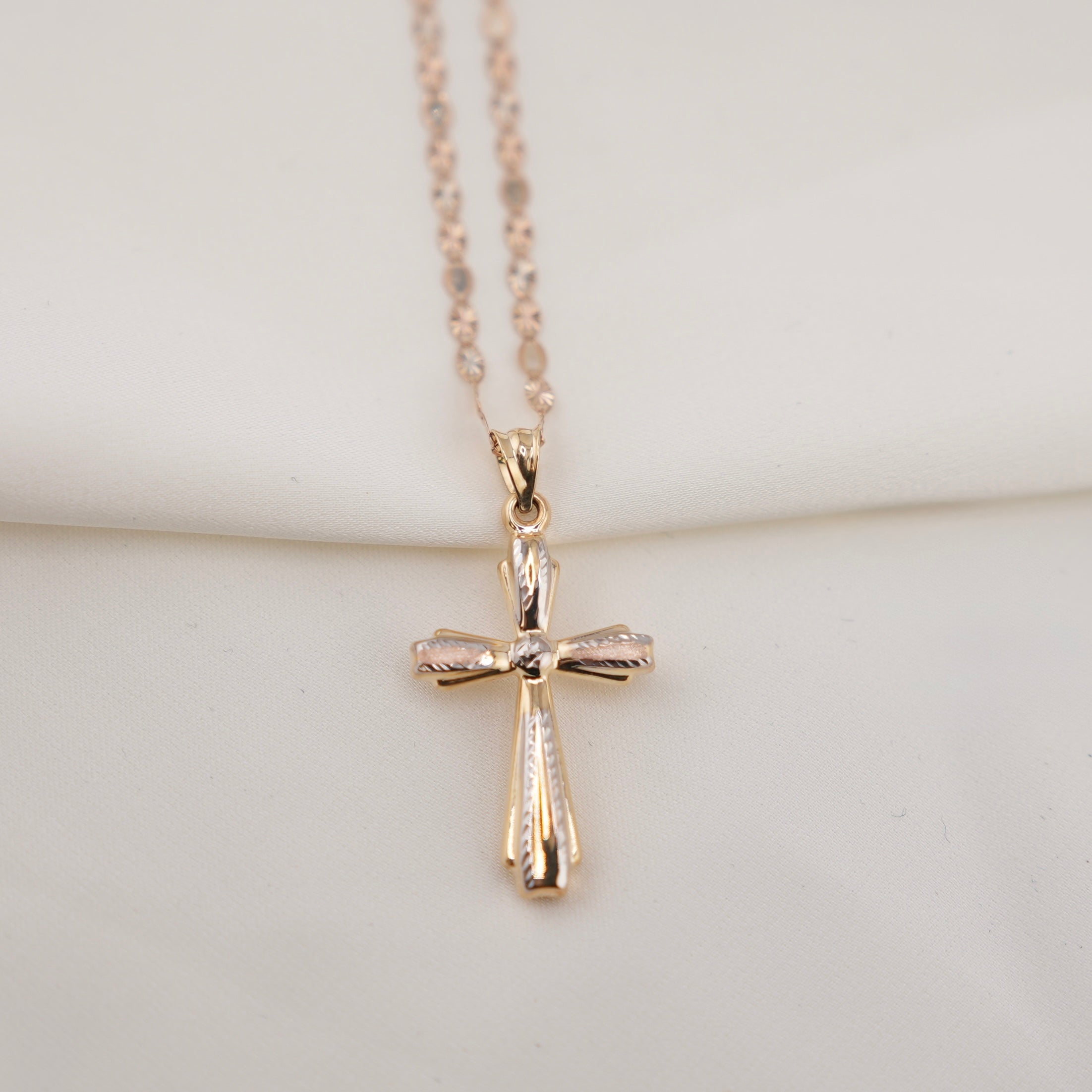 14k Gold Double Sided Cross Chain Set