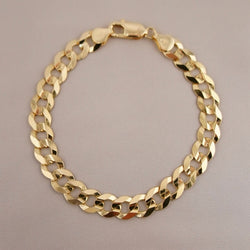 14K Gold Solid Curb Bracelet 10mm 8.5in