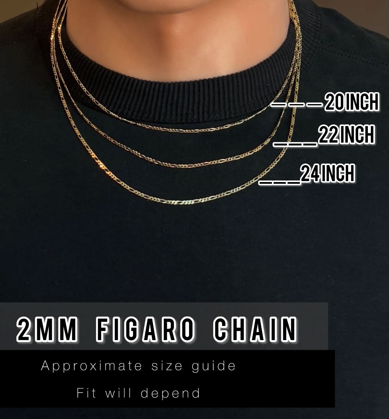 14k Gold Solid Figaro Chain 2mm .