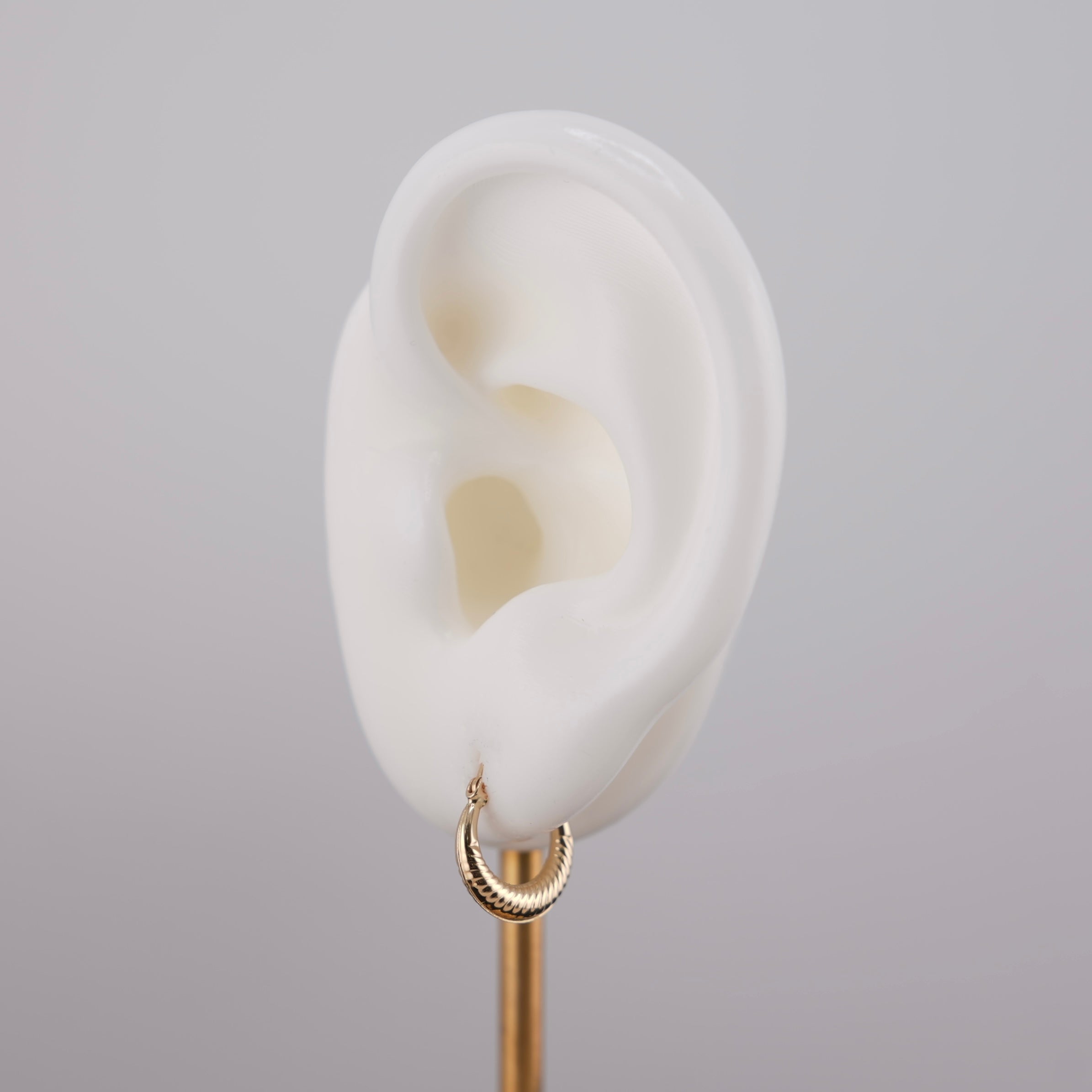 14k Gold Small Hollow Fancy Hoop Earrings