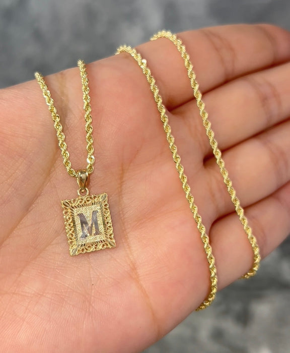 14k Gold Women’s Initial Pendant or Chain Set