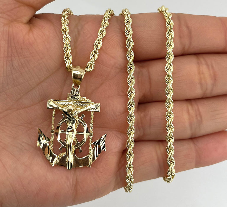 14k Gold Small Jesus Anchor