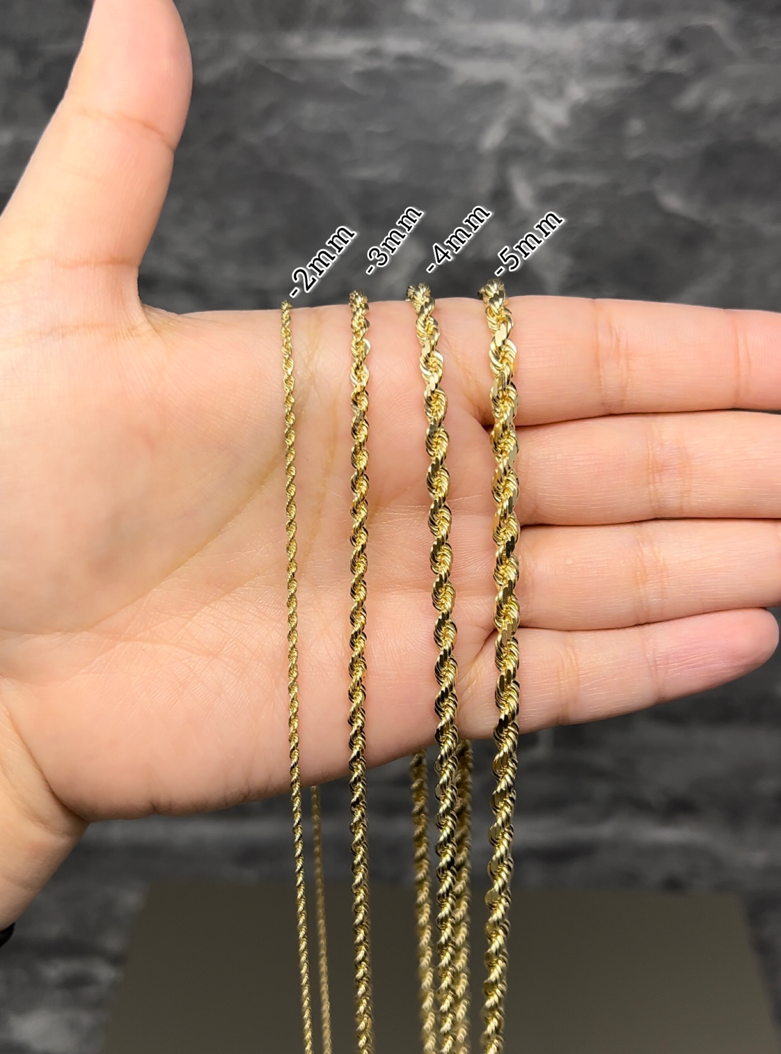 14k Gold Solid Rope Chain 2mm