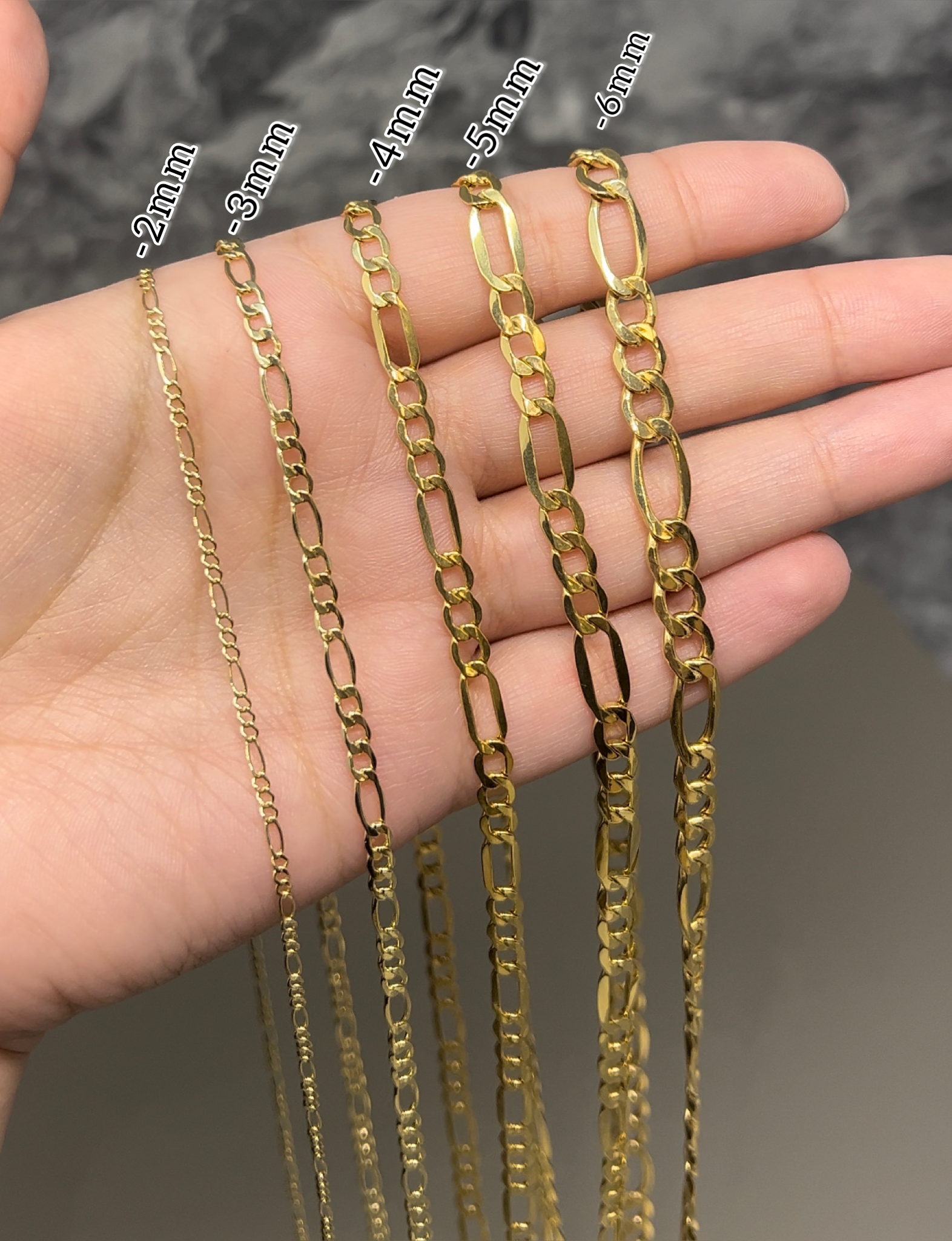 14k Gold Solid Figaro Chain 5mm