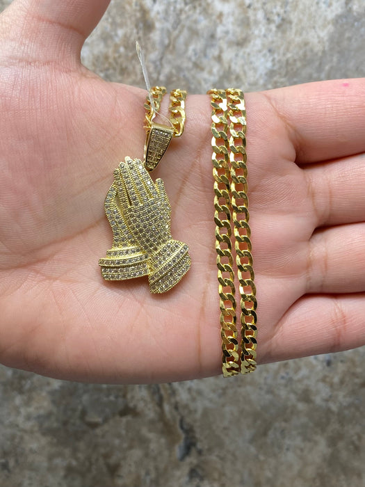 14k Gold Praying Hands Chain Set