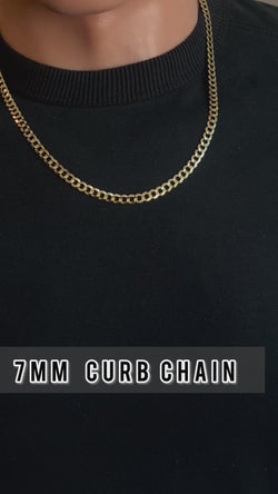 14k Gold Solid Curb Chain 7mm