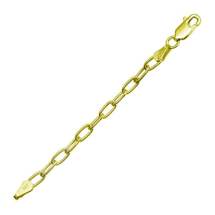 Silver 925 Gold Plated Oval Paperclip Link Bracelet 4mm - CH467B GP