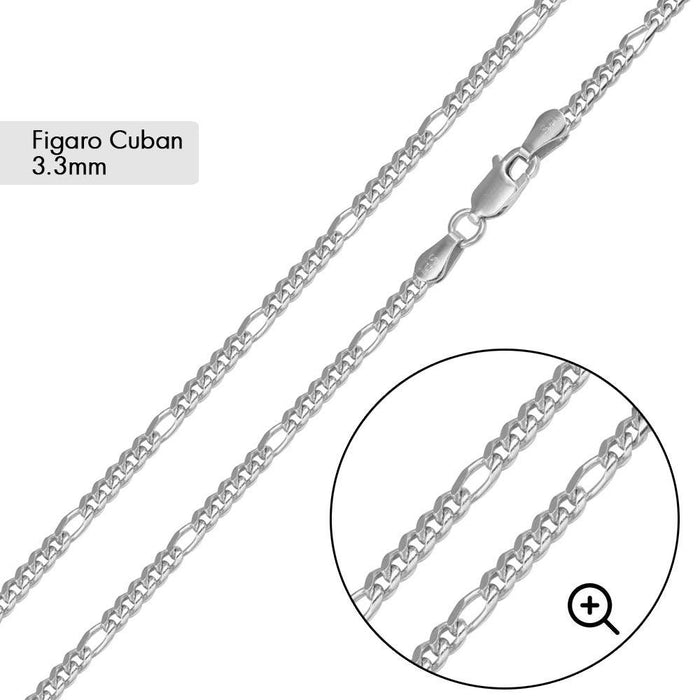 Silver Rhodium Plated Figaro Miami Cuban 3.3mm - CH461 RH
