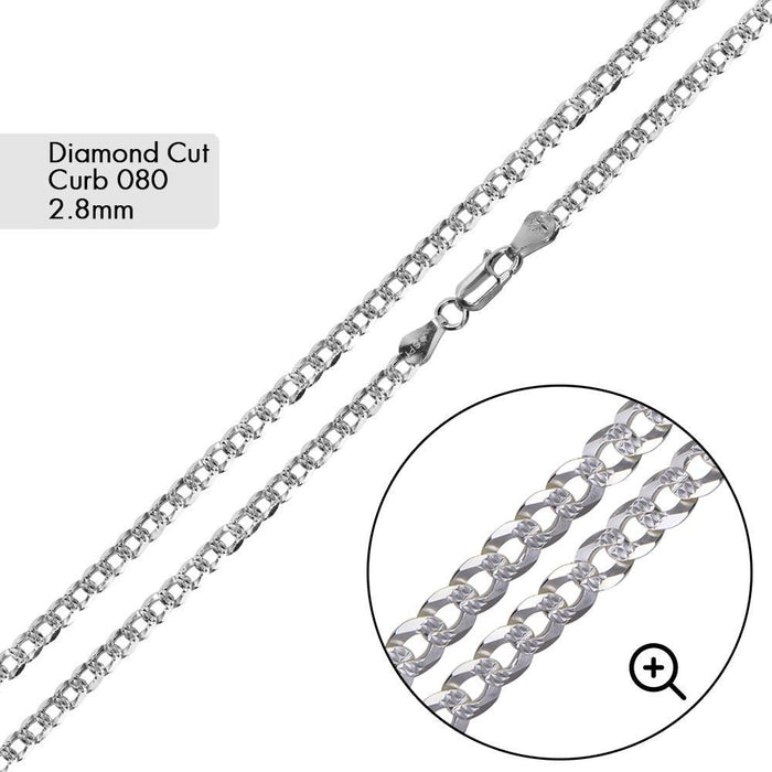 Curb 080 1 Side Diamond Cut 1 Side Plain Chain 2.8mm - CH626