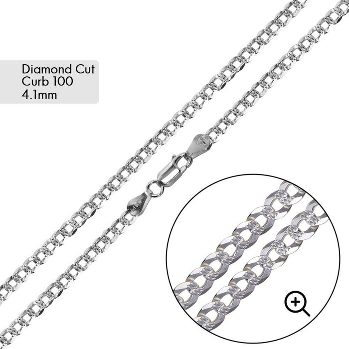 Curb 100 1 Side Diamond Cut 1 Side Plain Chain 4.1mm - CH627