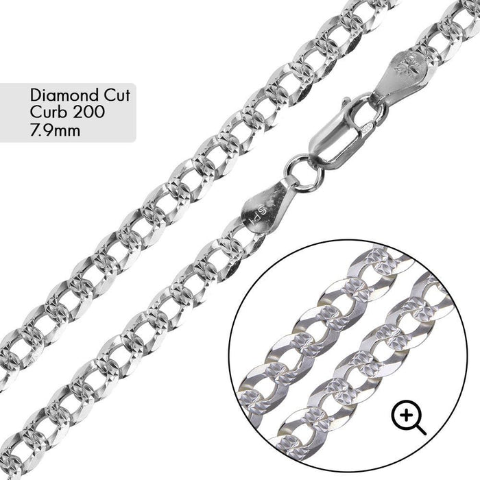 Curb 200 1 Side Diamond Cut 1 Side Plain Bracelet 7.9mm - CH631B