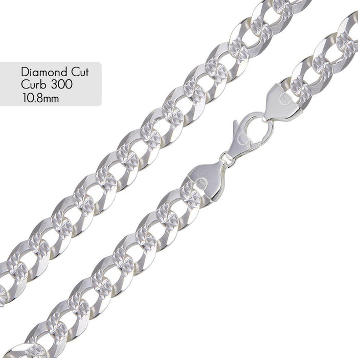 Curb 300 1 Side Diamond Cut 1 Side Plain Bracelet 10.8mm - CH634B
