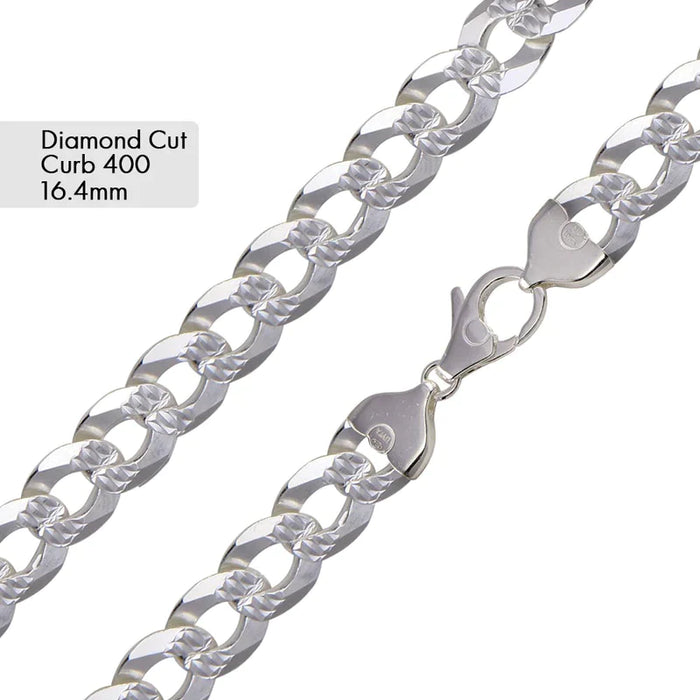 Curb 400 1 Side Diamond Cut 1 Side Plain Bracelet 16.4mm - CH635A-BR