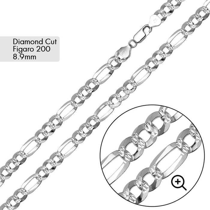Diamond Cut Figaro 200 Bracelet 8.9mm - CH639B