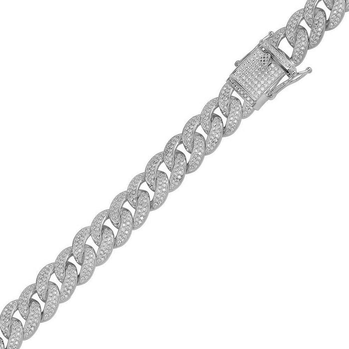 Silver 925 Rhodium Plated CZ Encrusted Curb Bracelet 11.7mm - CHCZ104B RH