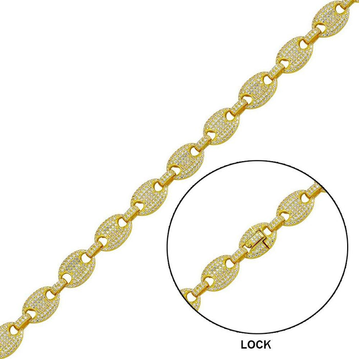 Silver 925 Gold Plated CZ Encrusted Oval Link Bracelet 10.5mm - CHCZ114B GP