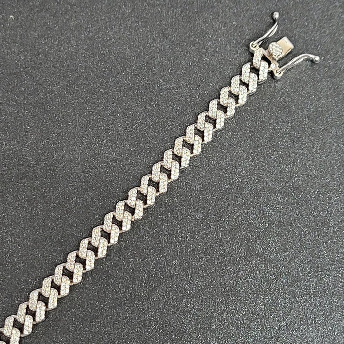 Silver 925 Rhodium Plated CZ Encrusted Curb Bracelet 7.2mm - CHCZ117B