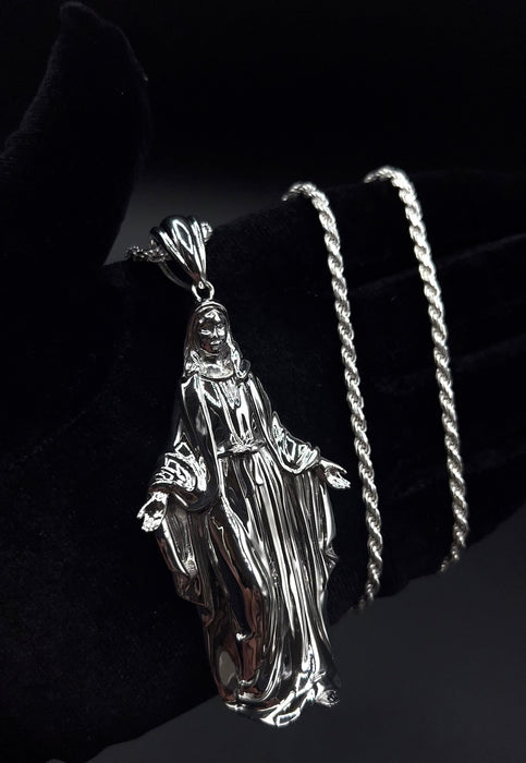 Silver .925 3 Inch Virgin Mary pendant or chain set!