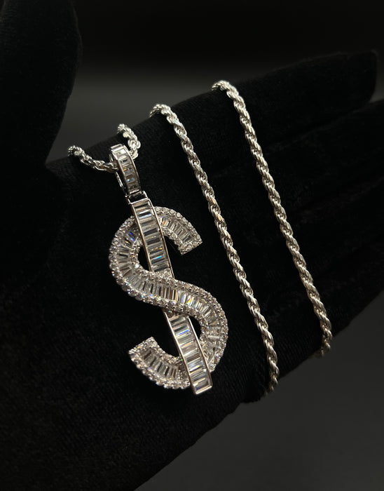 Silver .925 Large Dollar Sign pendant or chain set!