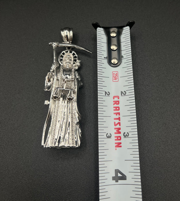 Silver .925 Large 3D Santa Muerte pendant or chain set!