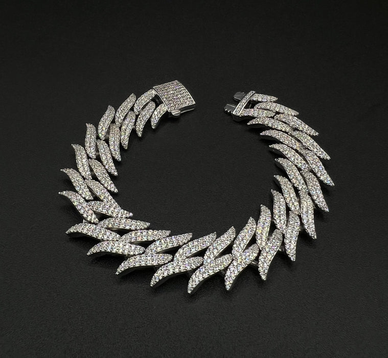 Silver .925 Bust Down Spike Barbed Wire Bracelet w/CZ
