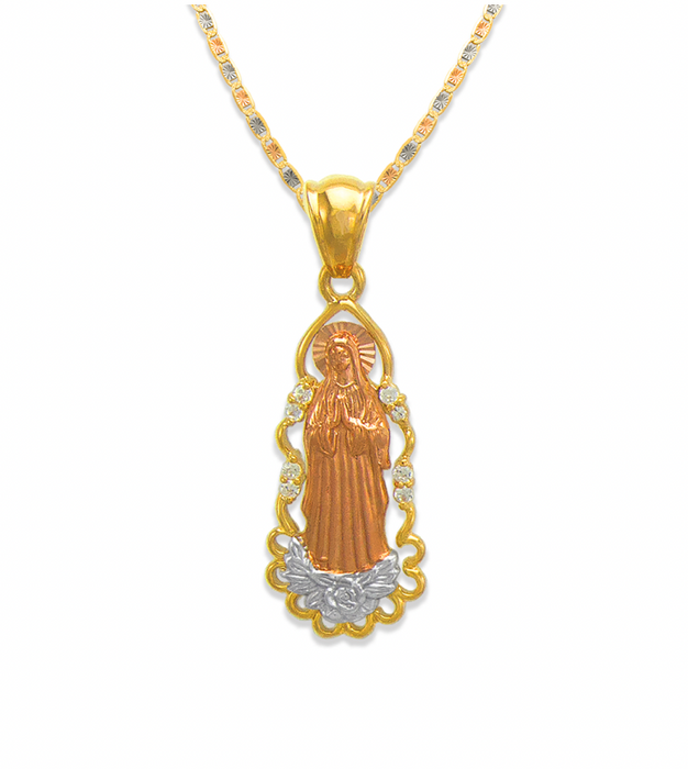 14k Gold 3 Tone CZ Virgin Mary Pendant (pendant only)