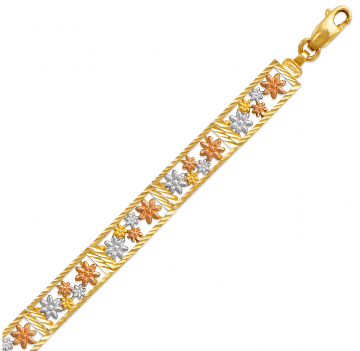 14k Gold 7mm 3 Tone Flower Women's Bracelet