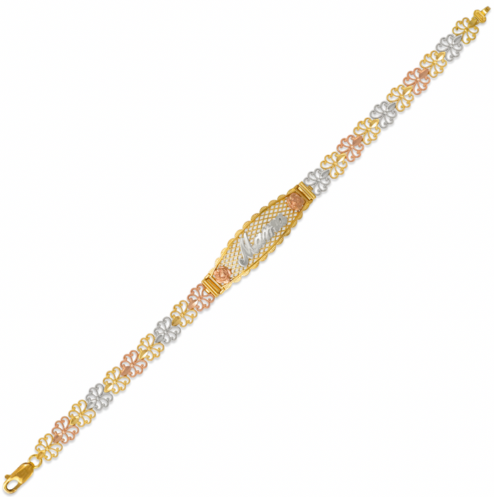 14k Gold 3 Tone Flower "Mama" Women's Bracelet