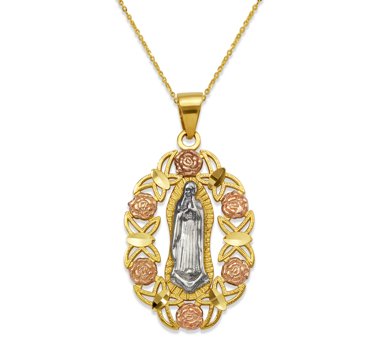 14k Gold 3 Tone Flower Virgin Mary Pendant (pendant only)