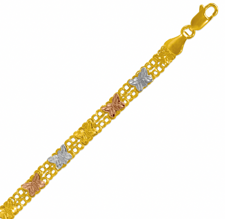 14k Gold 3 Tone Butterfly Women's Bracelet