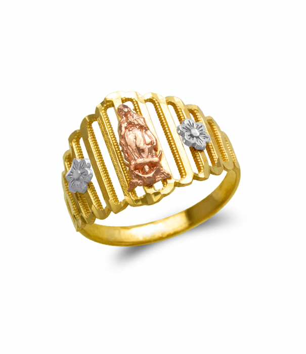 14k Gold 3 Tone Virgin Mary Women's Ring