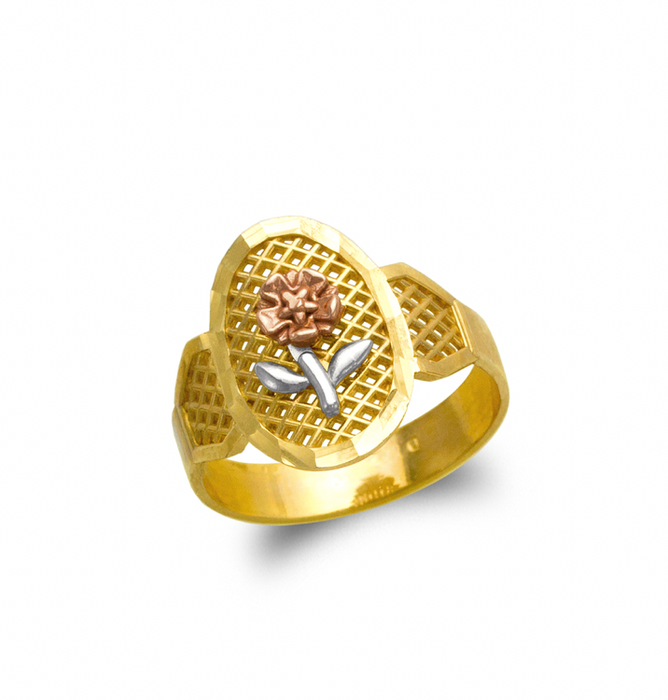 14k Gold 3 Tone Flower Women's Ring