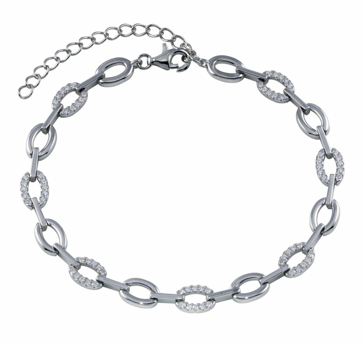 Silver .925 Paperclip  Bracelet w/CZ