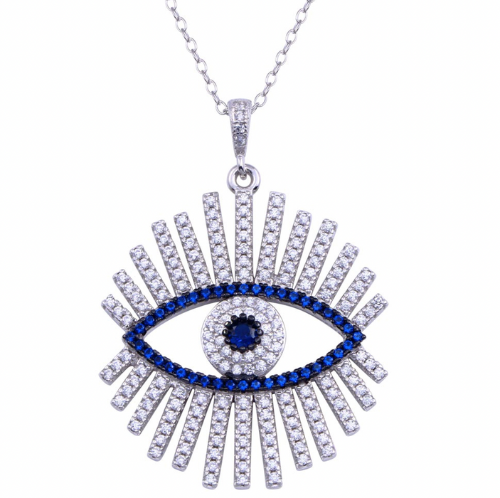 Silver .925 Evil Eye Necklace w/CZ