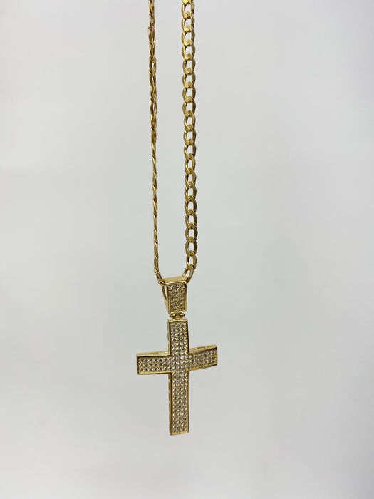 14k Gold Cross with stones iced out (P20-18)