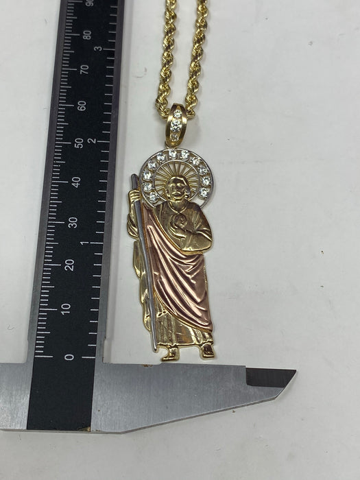 14k Gold San Judas 3 tone with Stones  ( pendant or chain set )