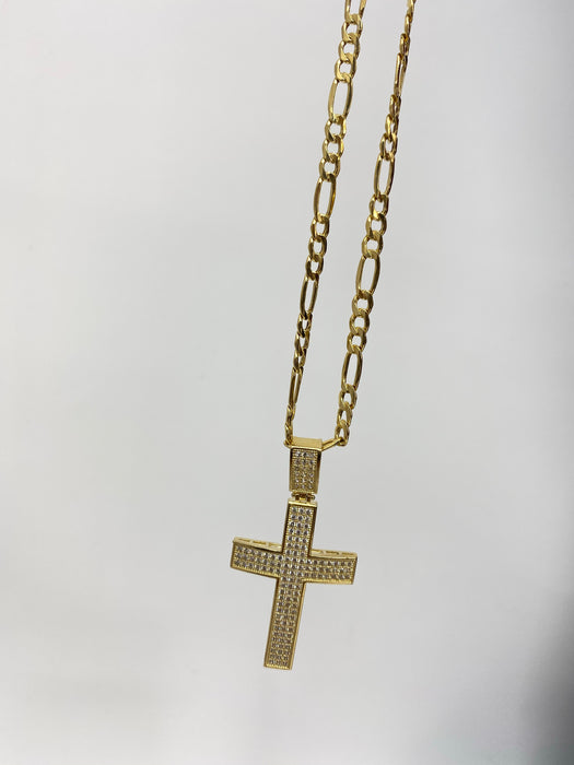 14k Gold Cross with stones iced out (P20-18)