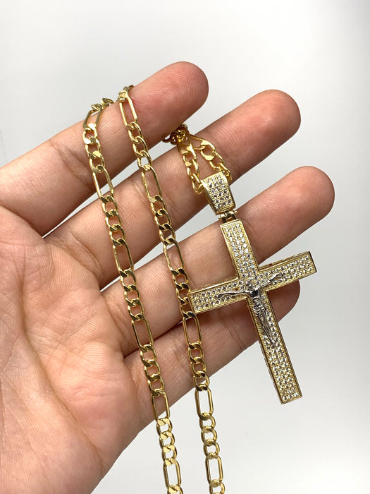 14k Gold Big cross with Jesus  ( pendant or chain set )