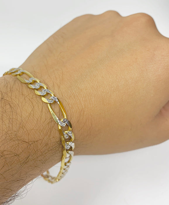 14k Gold Solid Figaro Men’s Bracelet with diamond cut 8 inch
