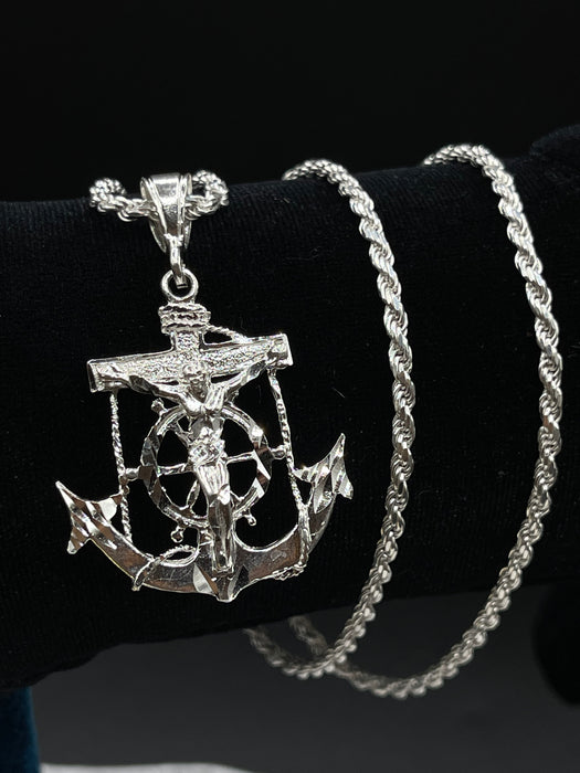 Silver .925 Medium anchor with Jesus  pendant or chain set!