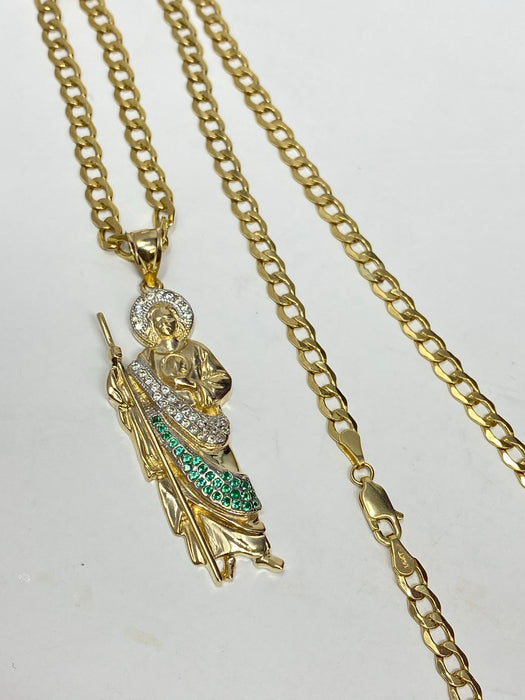 14k Gold San Judas with stones 2 inch ( pendant or chain set )