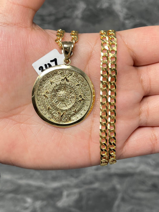 14k Gold Aztec Calendar Chain Set