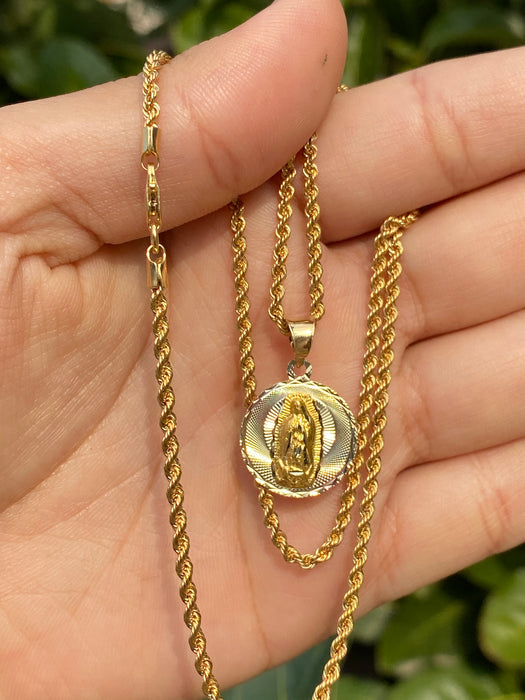 14k Gold Virgencita 3 tone small pendant chain set! Women’s