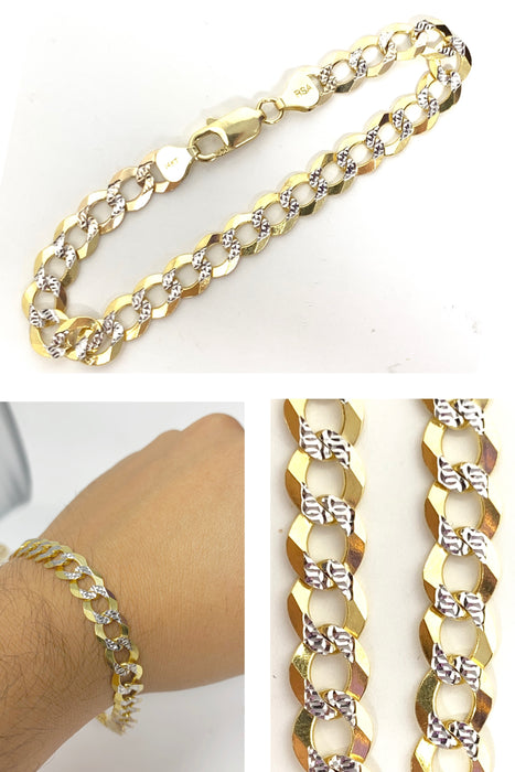 14k Gold Solid Cuban Bracelet w/Diamond cut Men’s (CH323)